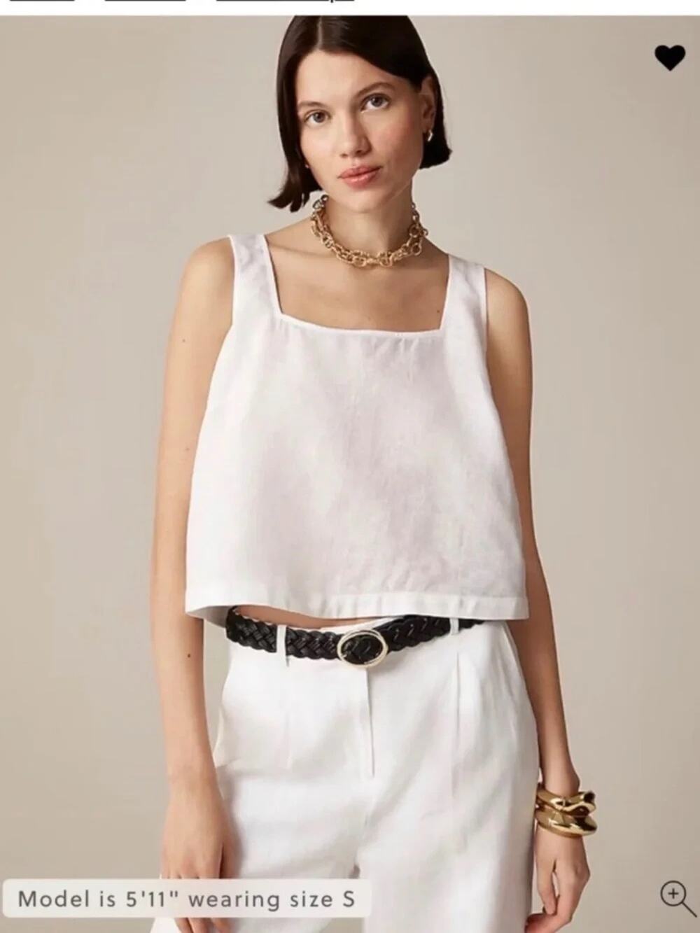 J.Crew Cropped White Linen Top Size Medium Square Neck